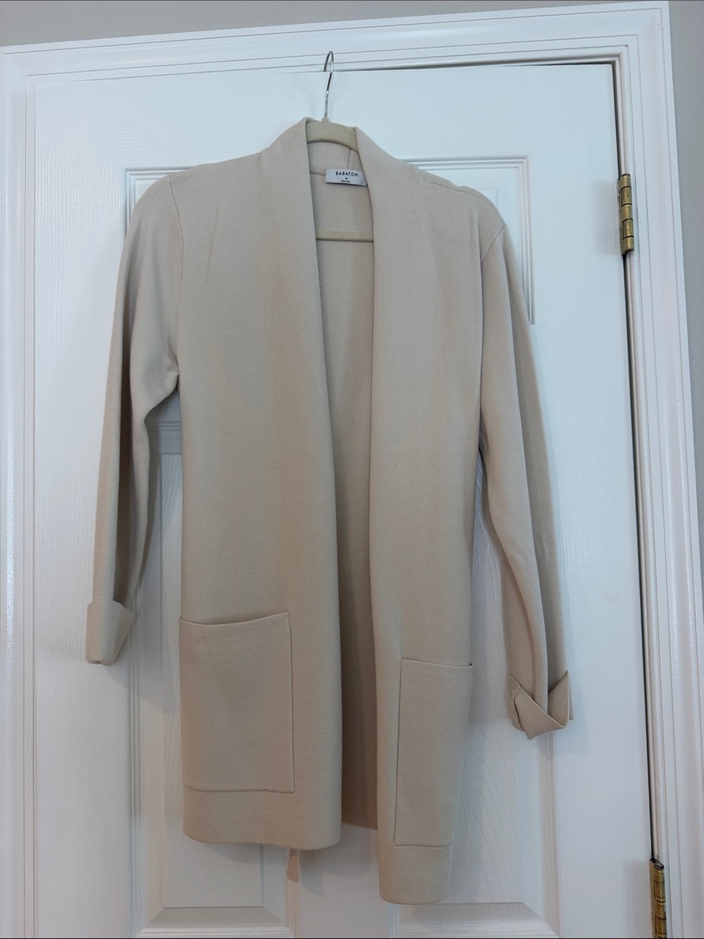 Babaton Longline Open-Front Blazer Jacket - Beige/Cream